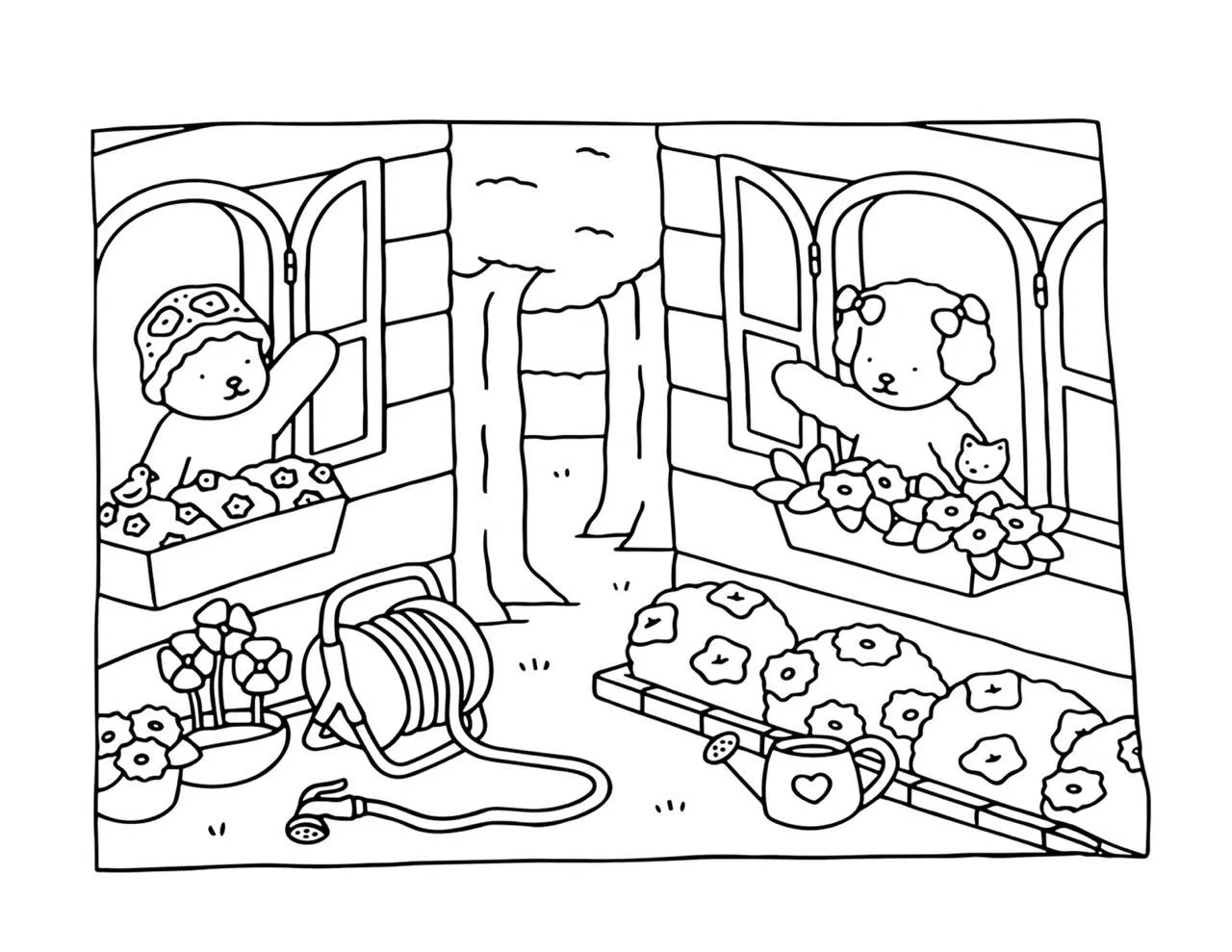 Desenho de Bobbie Goods Cuidando do Jardim com Flores para Colorir