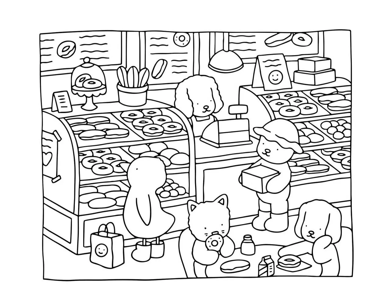 Desenho de Bobbie Goods na Confeitaria com Doces para Colorir