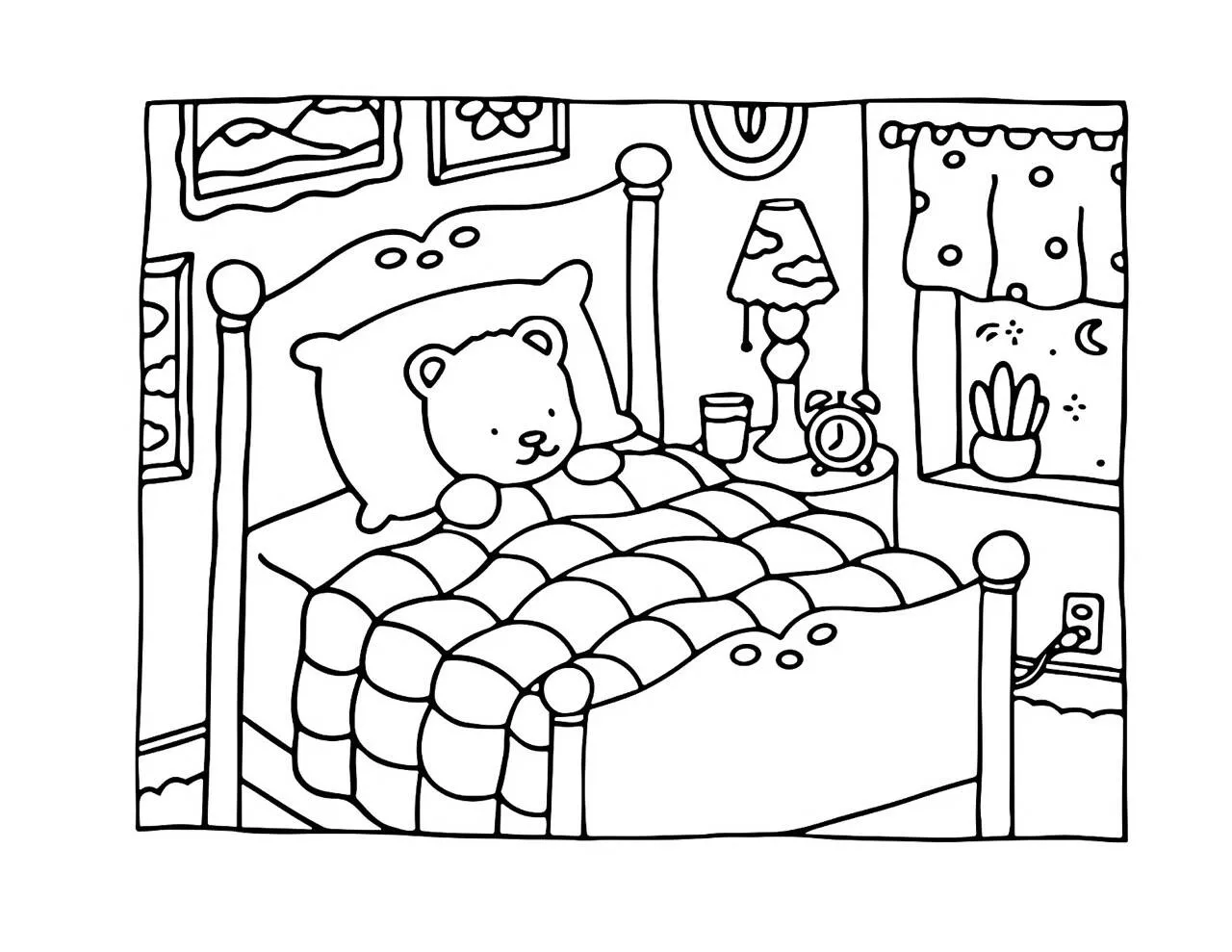 Desenho de Bobbie Goods no Quarto com Urso de Pelúcia para Colorir