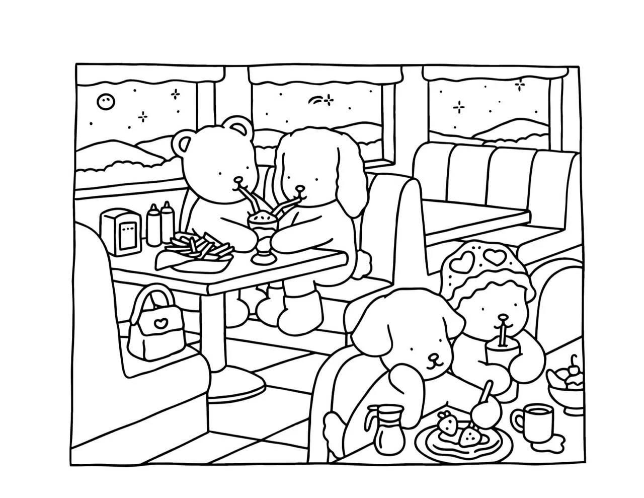 Desenho de Bobbie Goods com Amigos em uma Lanchonete para Colorir