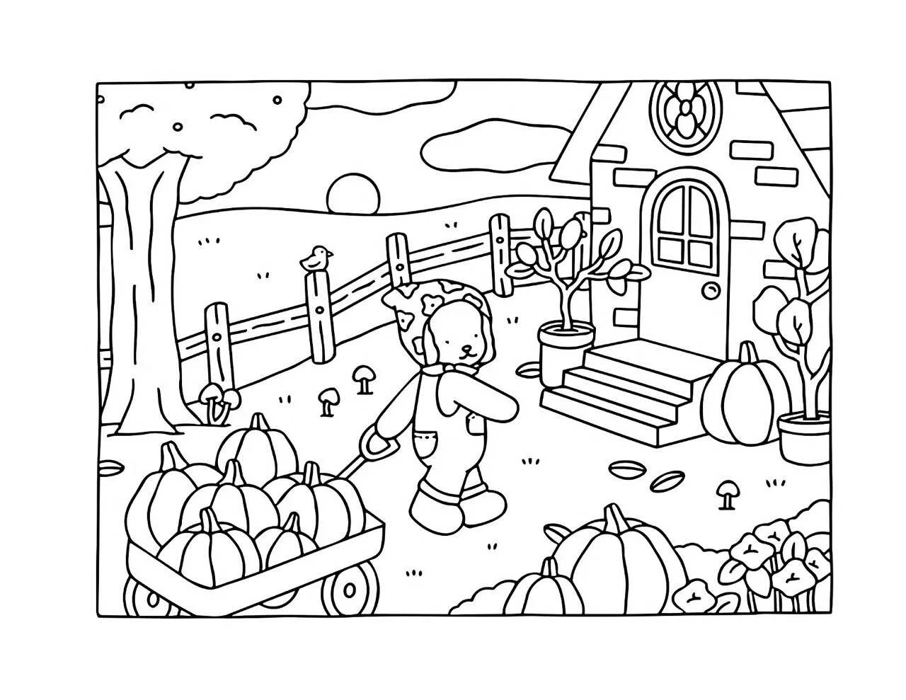 Desenho de Bobbie Goods no Pomar com Abóboras para Colorir