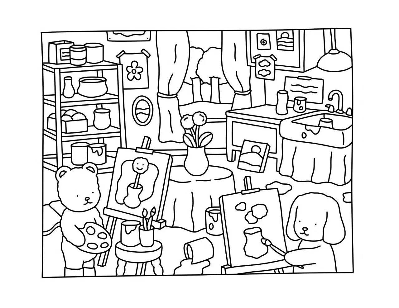 Desenho de Bobbie Goods Pintando com Amigo na Sala de Artes para Colorir