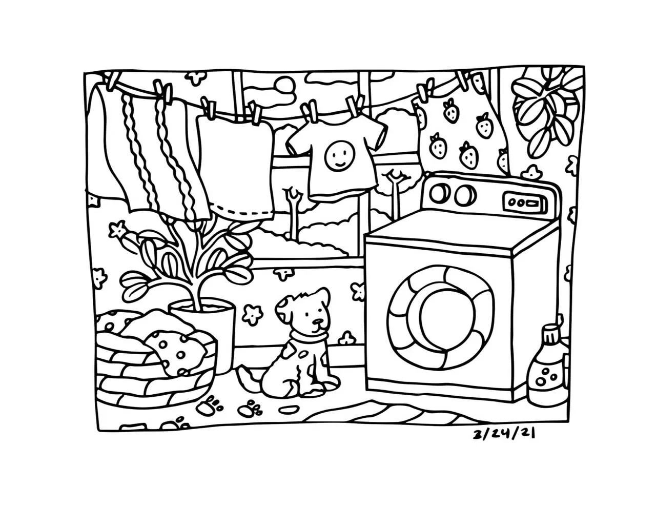 Desenho de Bobbie Goods na Lavanderia com Cachorrinho para Colorir