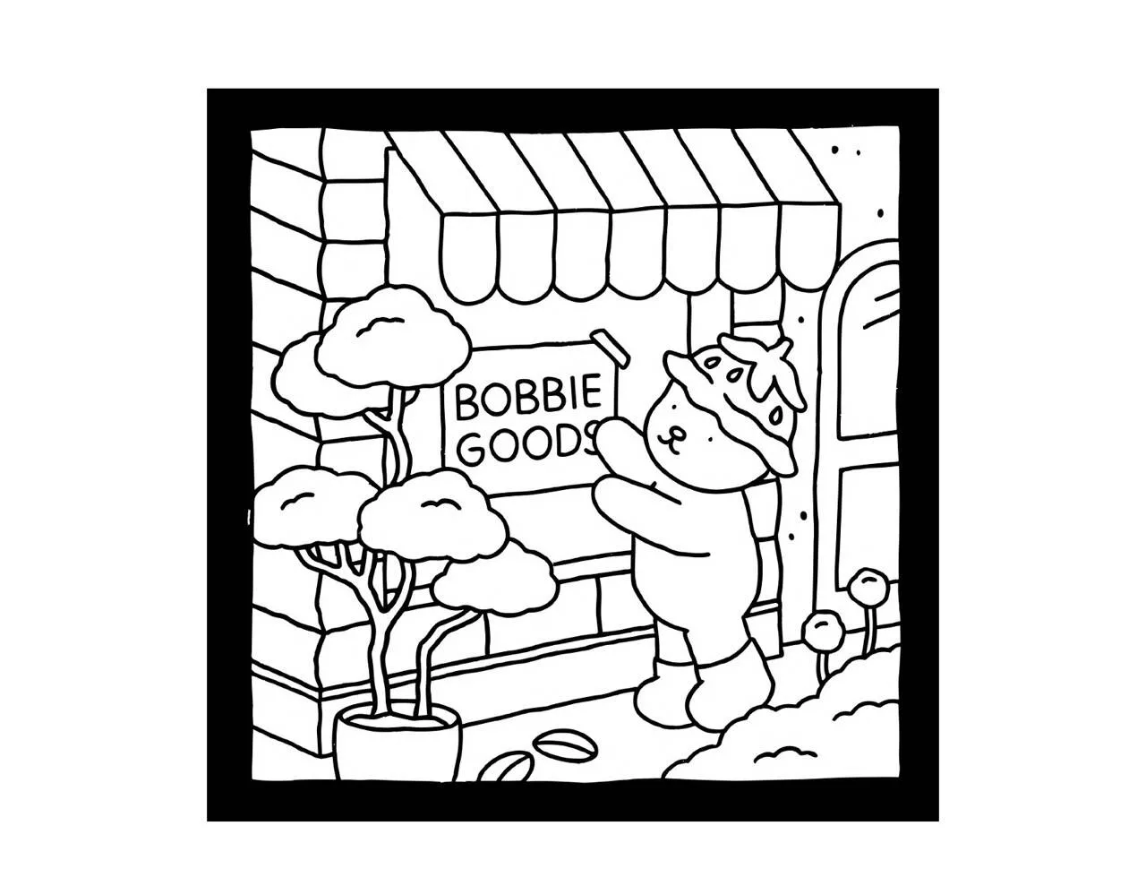 Desenho de Bobbie Goods na Loja com Árvore para Colorir