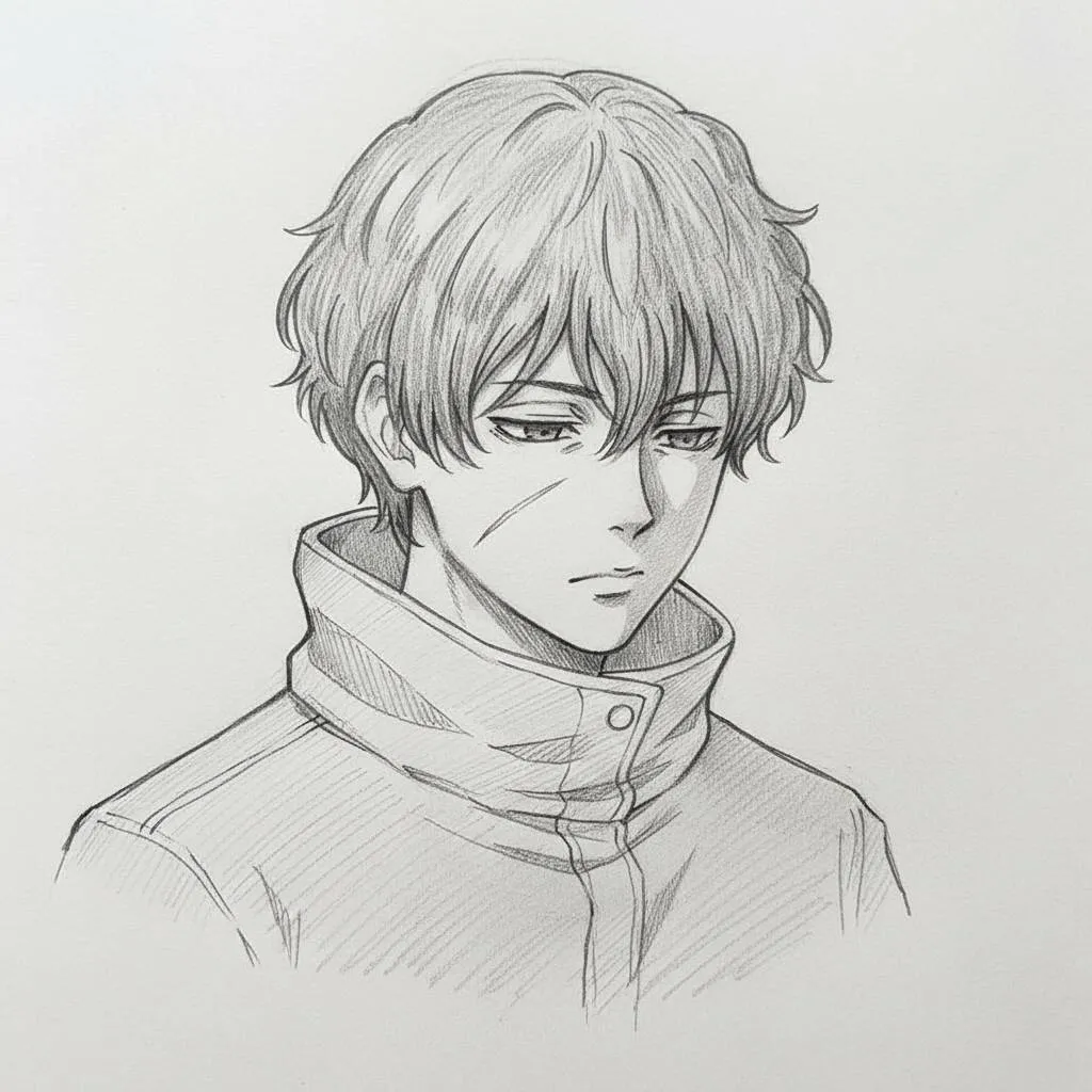 Rysunek anime do narysowania stylowej męskiej postaci