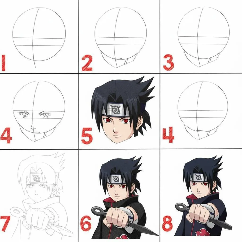 Rysunek anime do rysowania przez Sasuke Uchiha krok po kroku