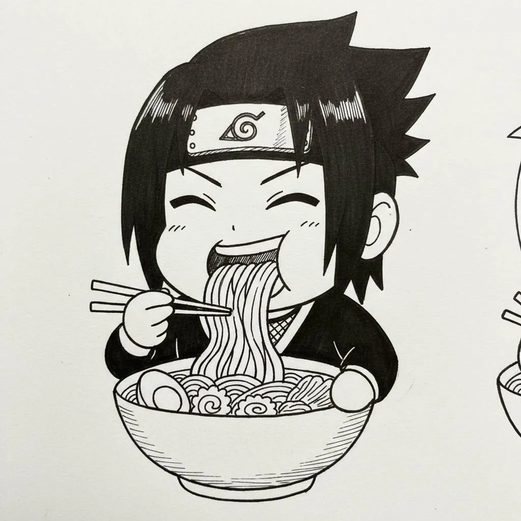 Rysunek anime do narysowania Sasuke z Ramenem