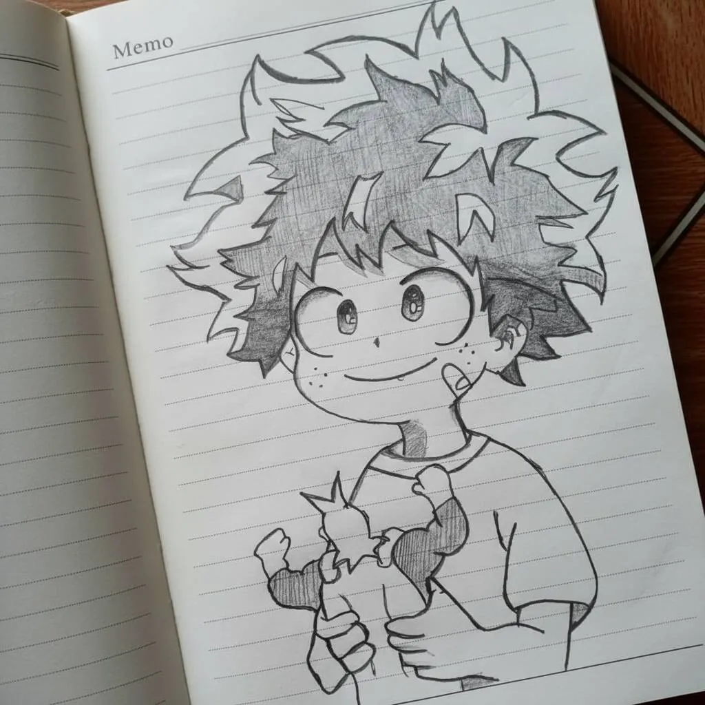 Rysunek anime do narysowania przez Deku z lalką