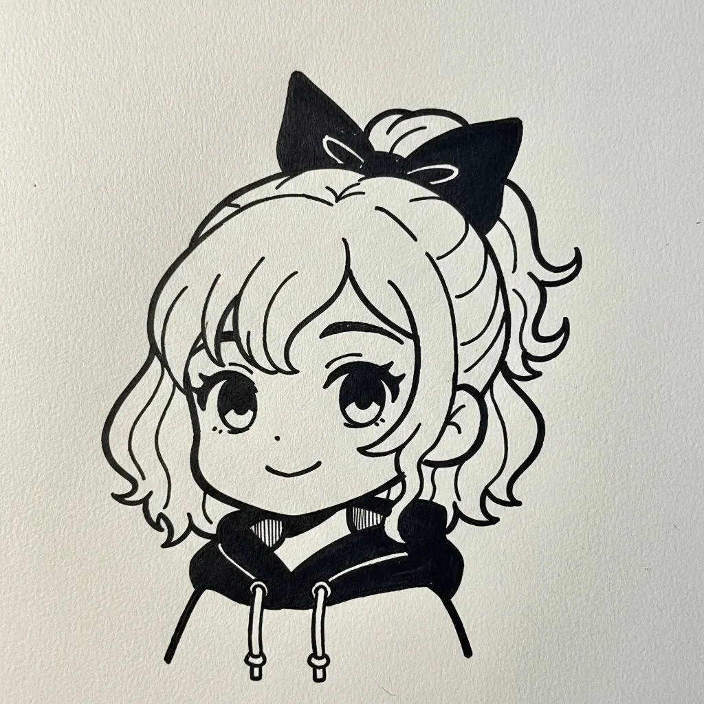 Desenho de Anime para Desenhar de Garota Fofo com Laço