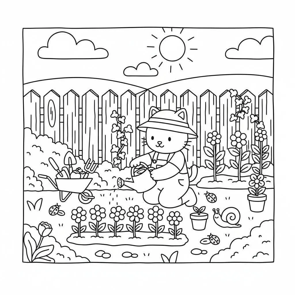 Dibujo lindo del anime del gato jardinero
