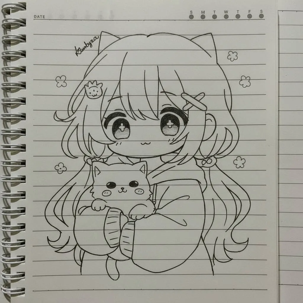 Dibujo Anime para Dibujar de Chica Kawaii con Gato