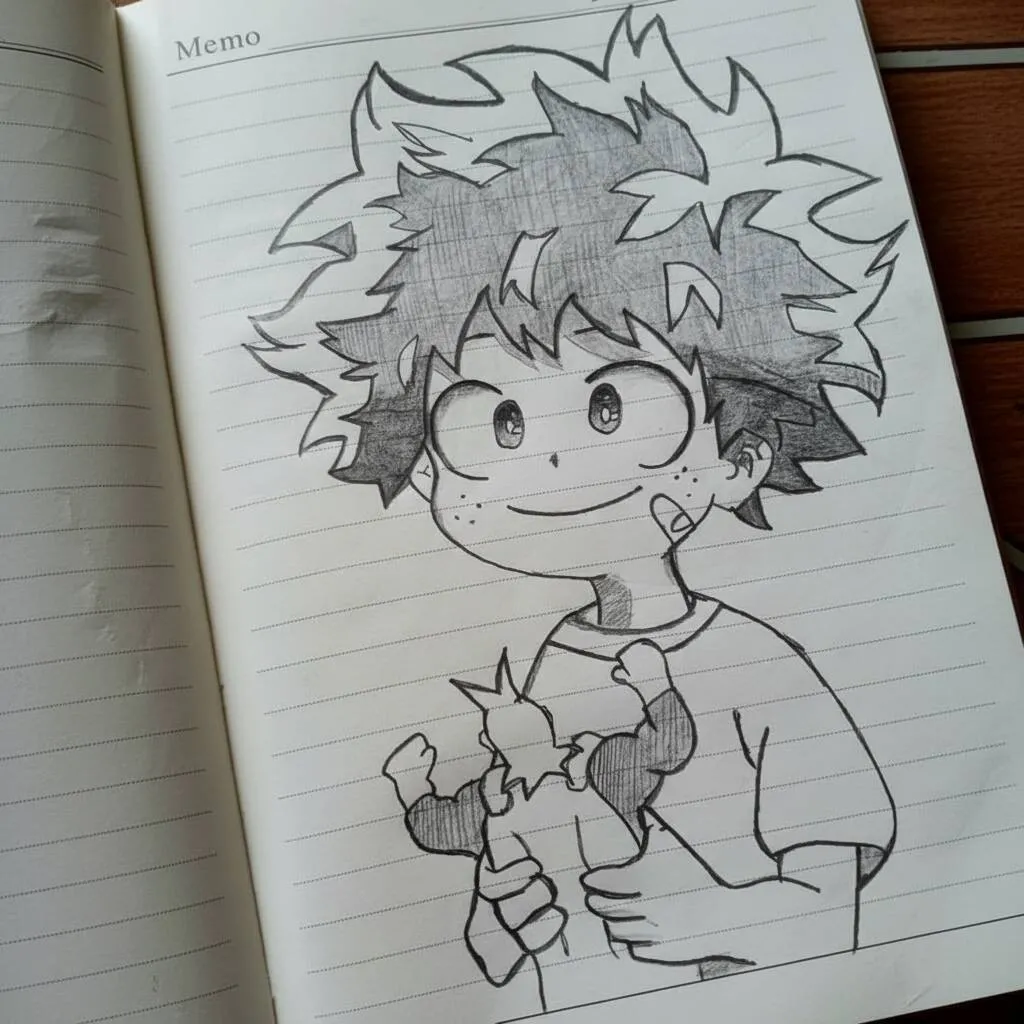 Rysunek anime do narysowania przez Deku z lalką