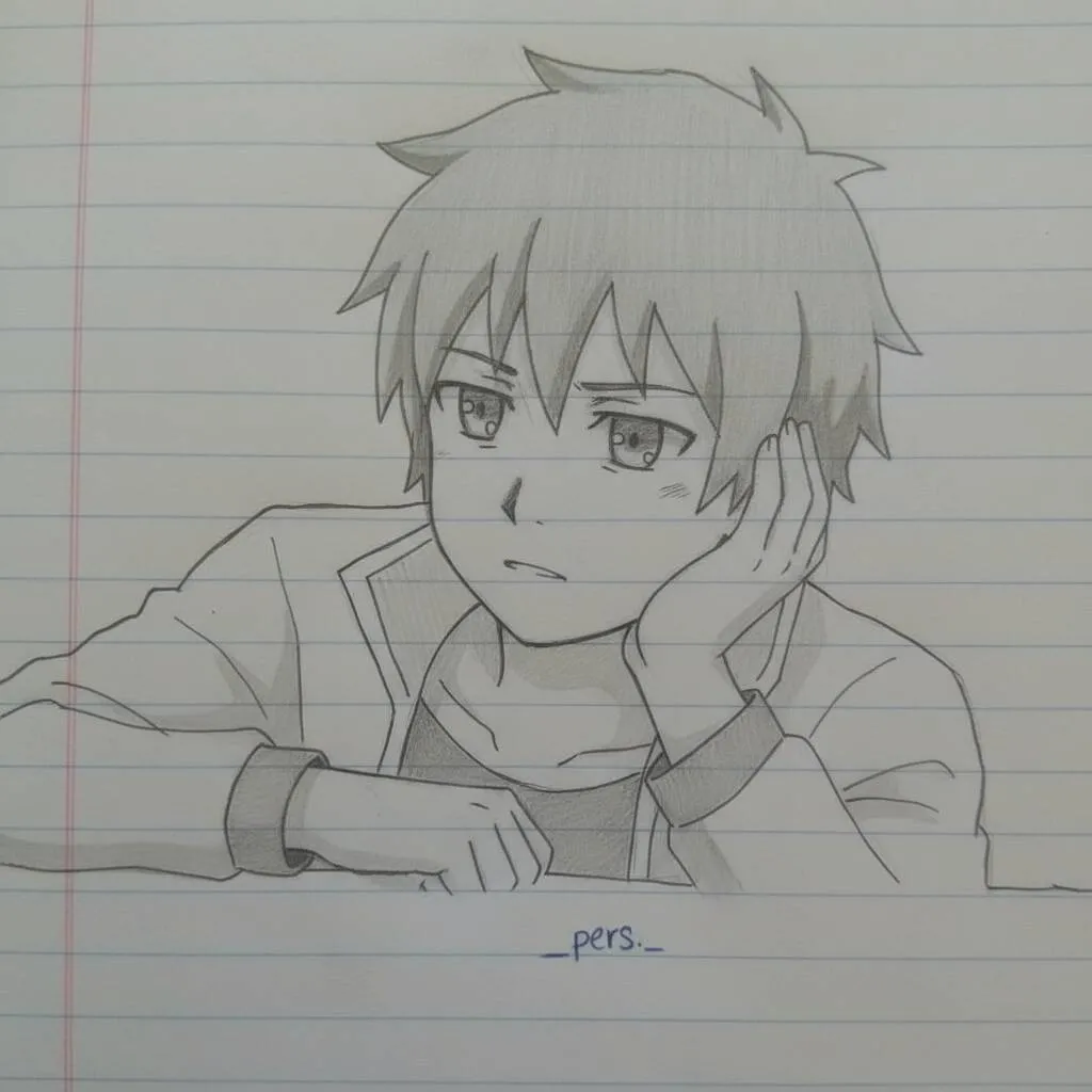 Dibujo Anime para Dibujar a Pensativo Niño