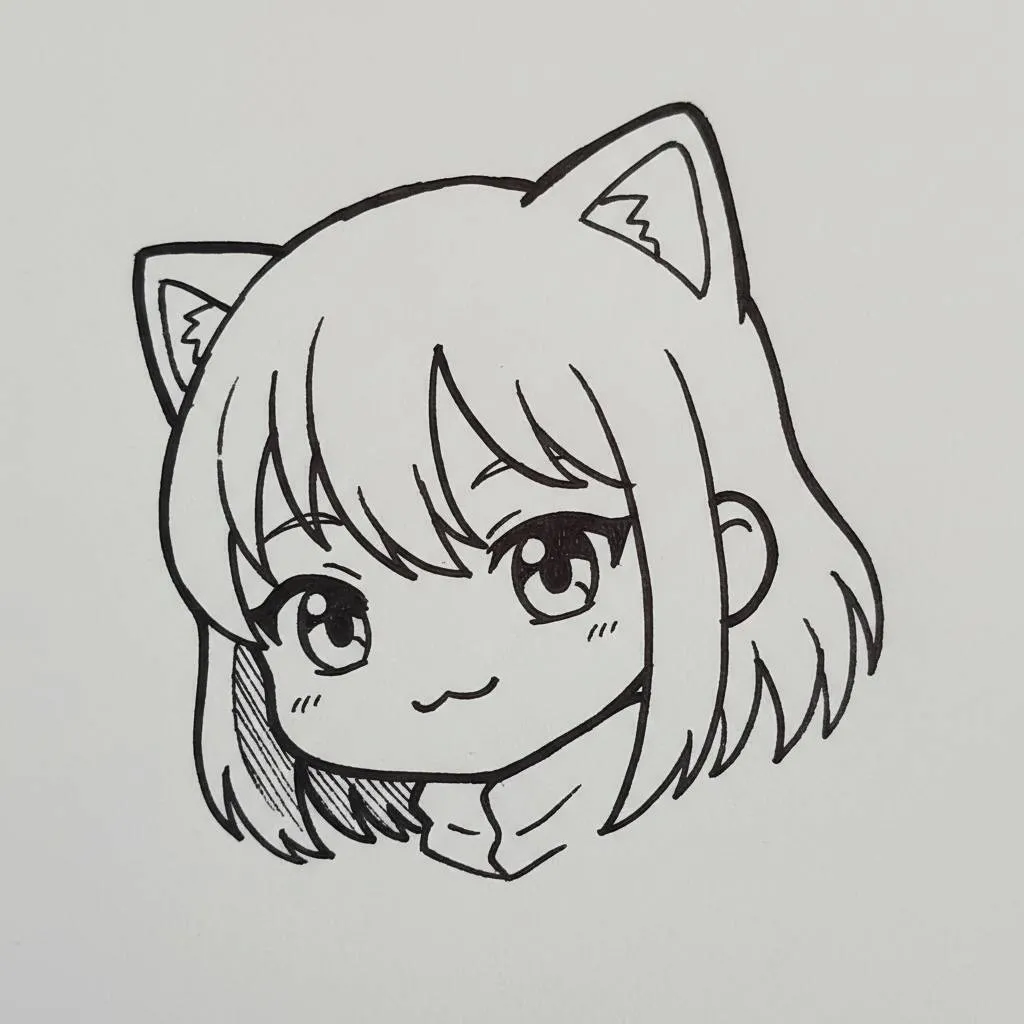 Dibujo Anime para dibujar de Linda Chica con Orejas de Gato