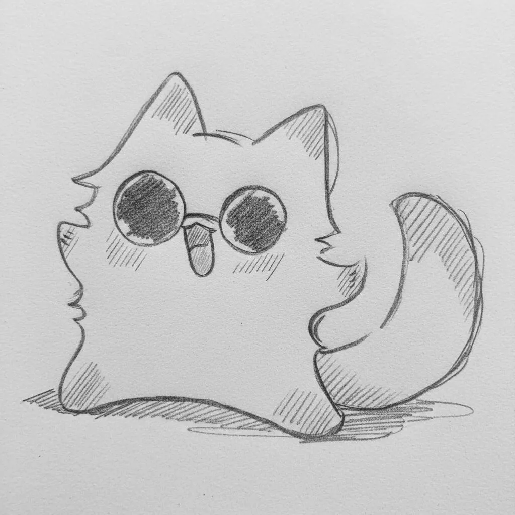 Rysunek anime do cechy charakterystycznej kotka w okularach