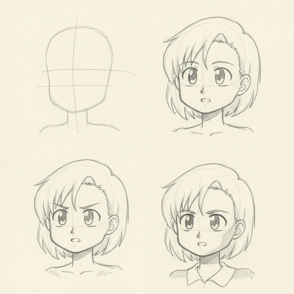 Rysunek anime, aby narysować uroczą postać kobiecą