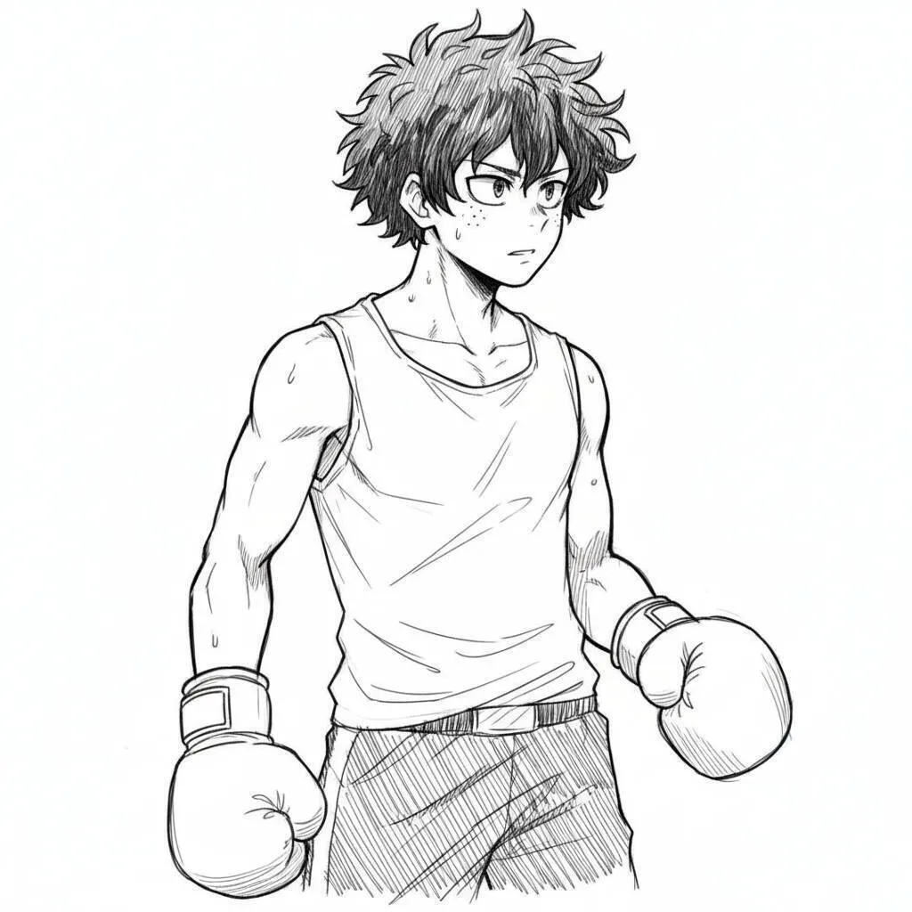 Dessin animé pour dessiner Deku dans le style de boxe