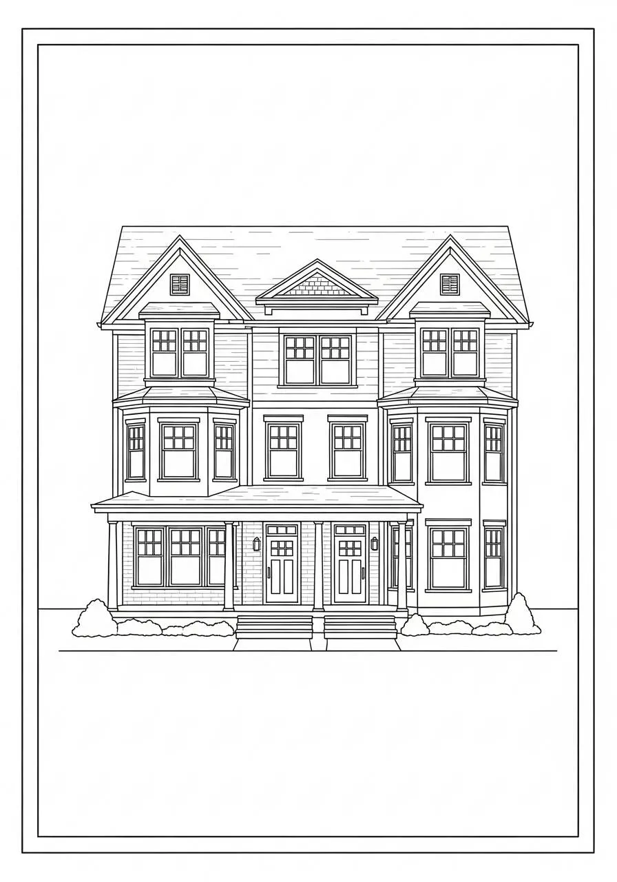 Dibujo para colorear de casa estilizada con balcón
