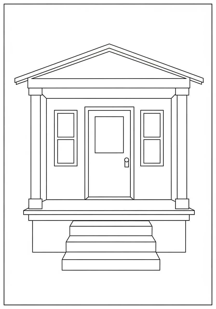 Desenho de Casa com Escadas e Varanda para Colorir