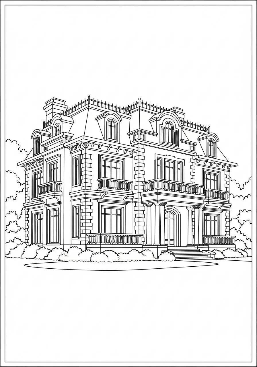 Desenho de Casa Elegante com Varanda para Colorir