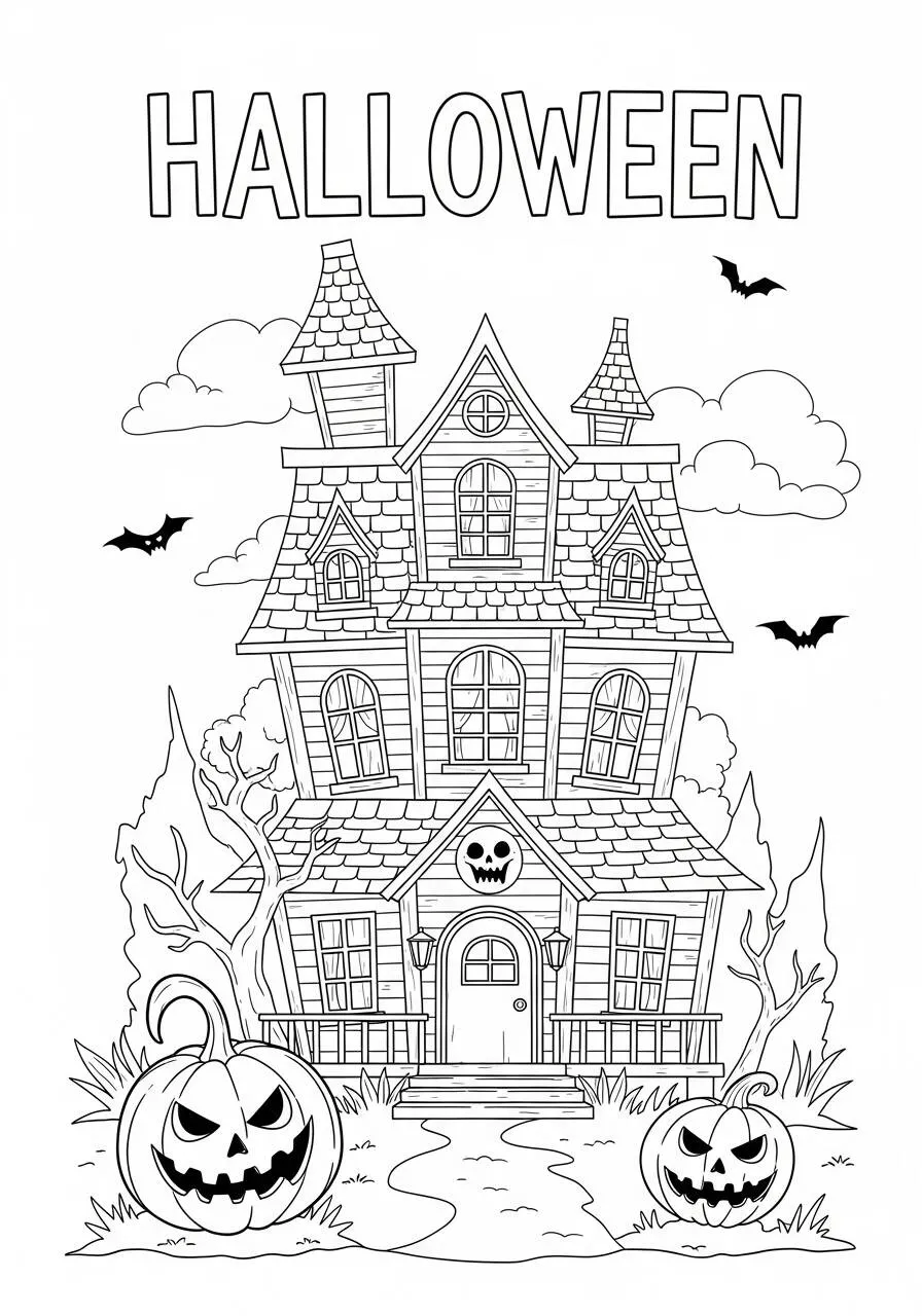 Dibujo para colorear de la casa encantada