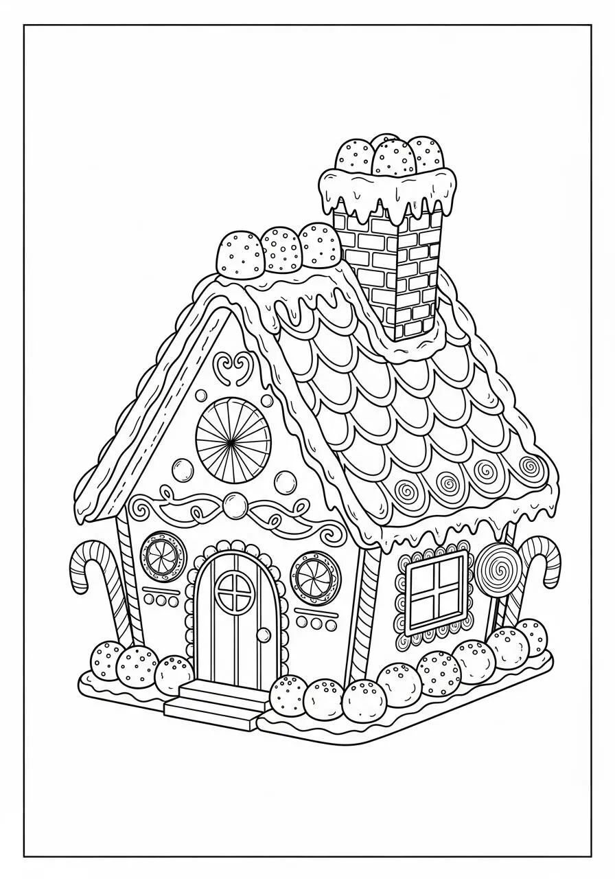 Dibujo para colorear de casa de pan de jengibre decorada