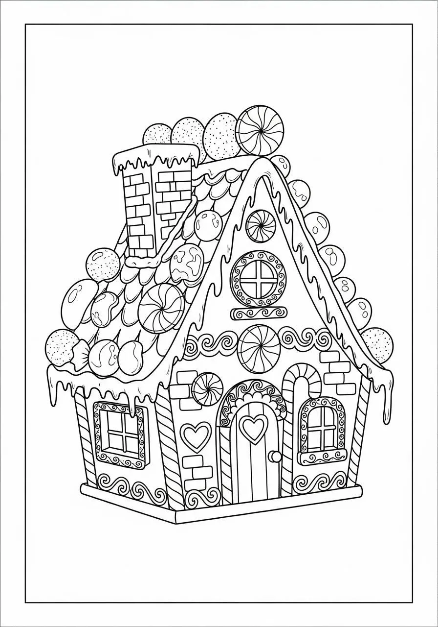 Página para colorear de la casa de dulces