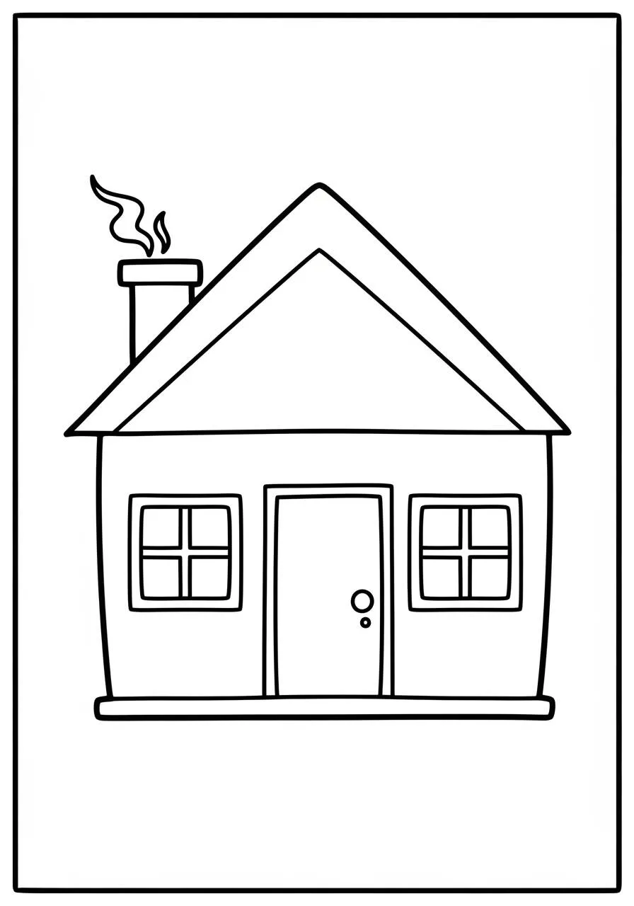 Dibujo para colorear de una casa sencilla con chimenea