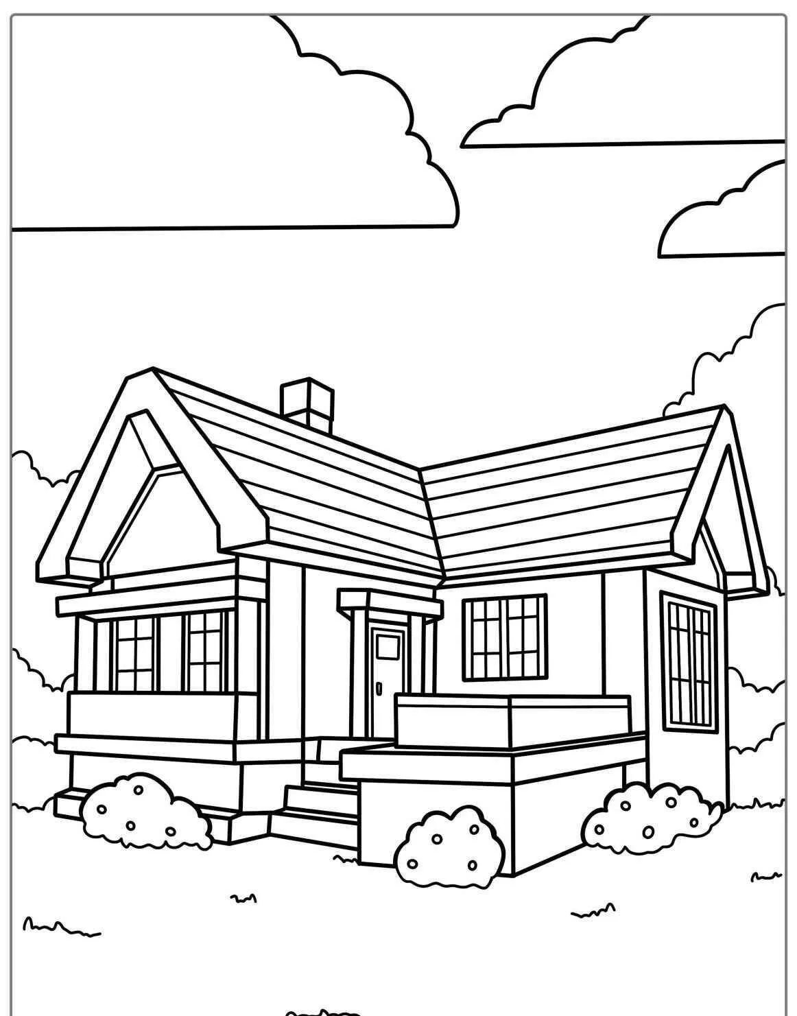 Desenho de Casa com Telhado de Dois Águas para Colorir