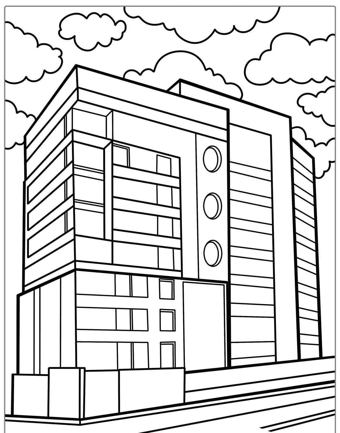 Página para colorear de edificio moderno