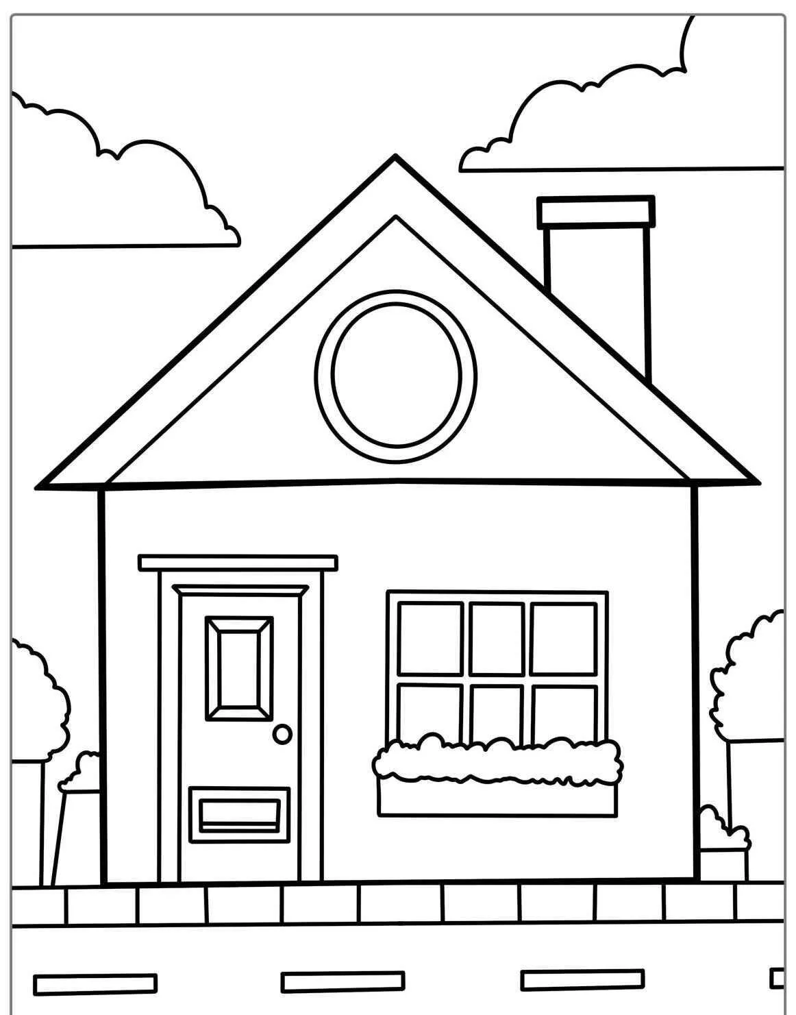 Página para colorear de casa con ventana y chimenea