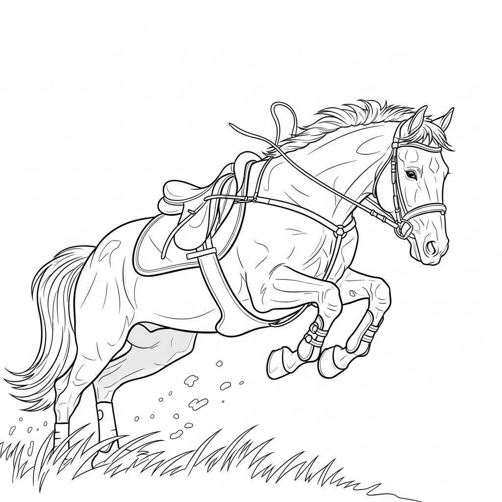 Coloriage Cheval courant dans un champ