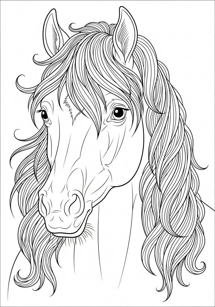 Coloriage cheval avec une longue crinière