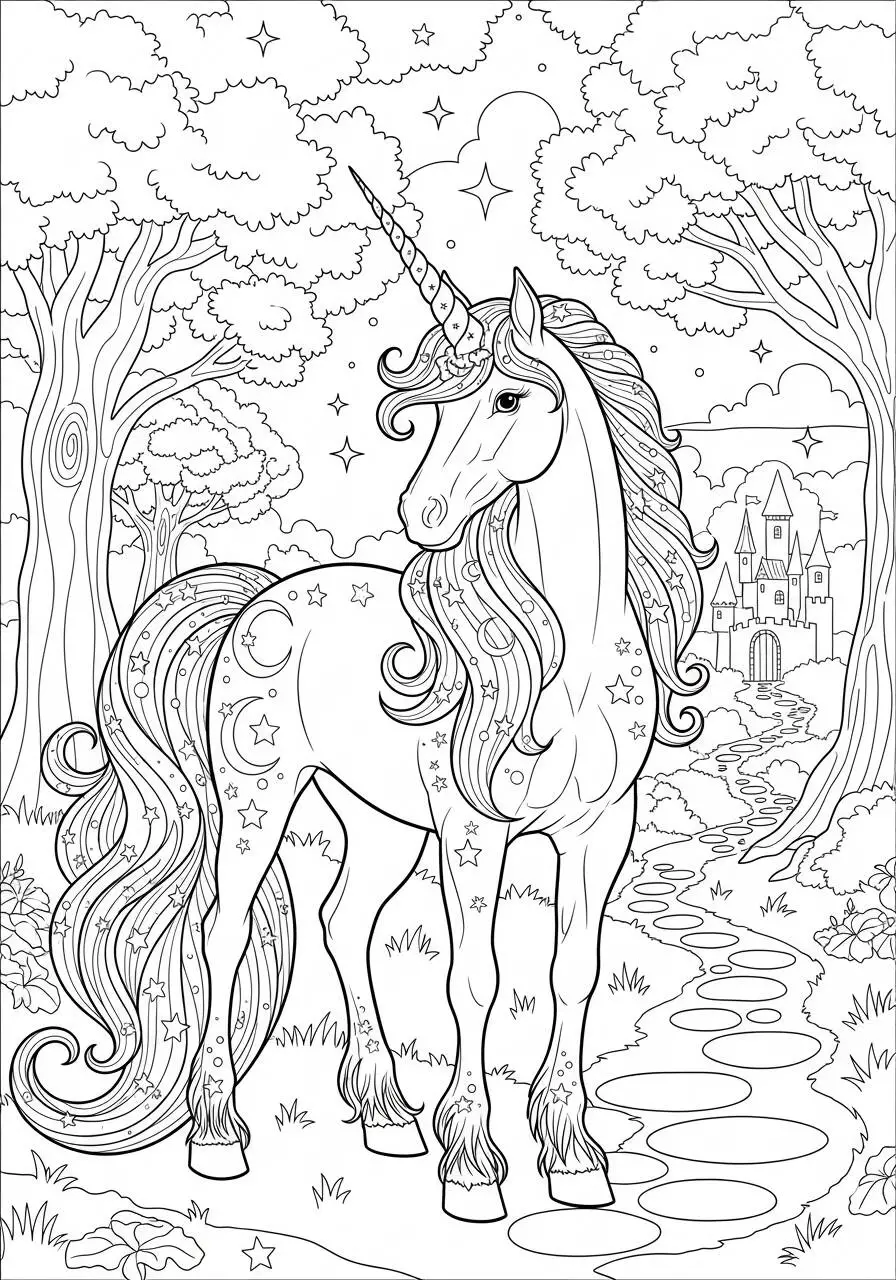 Dibujo para colorear de unicornio mágico