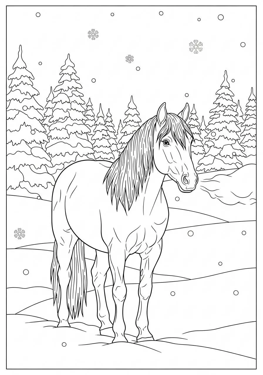 Caballo en la nieve Dibujo para colorear