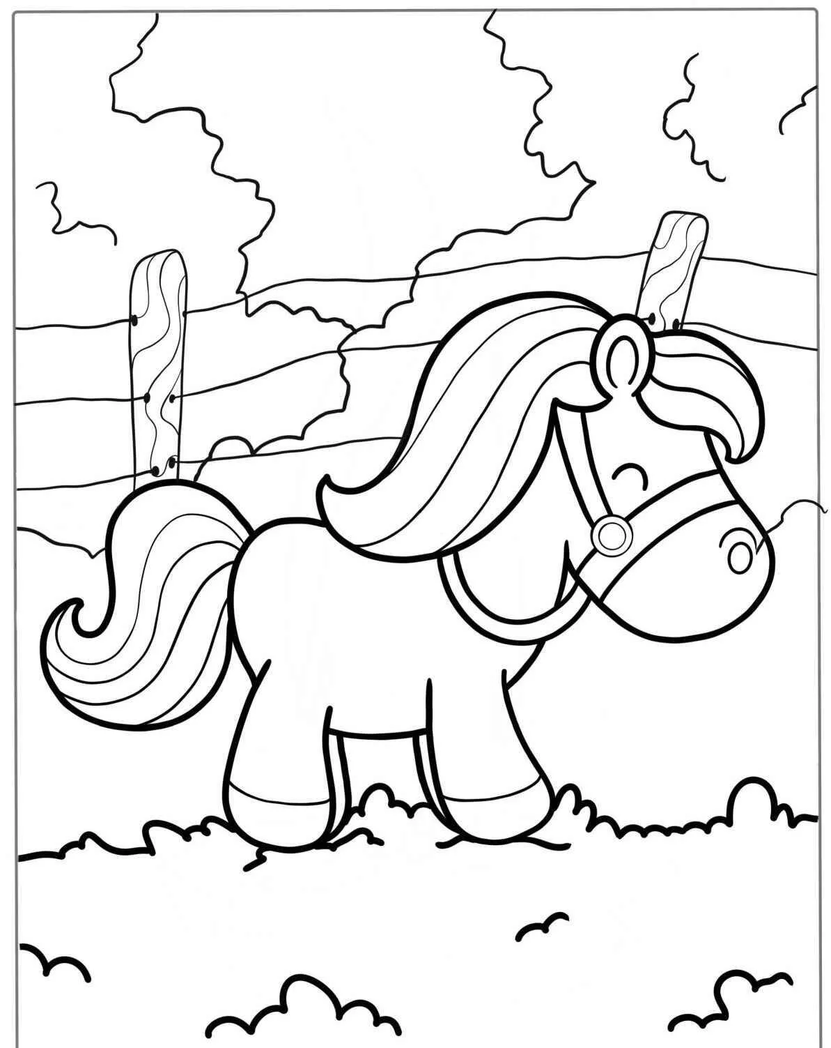 Coloriage cheval mignon marchant dans le champ