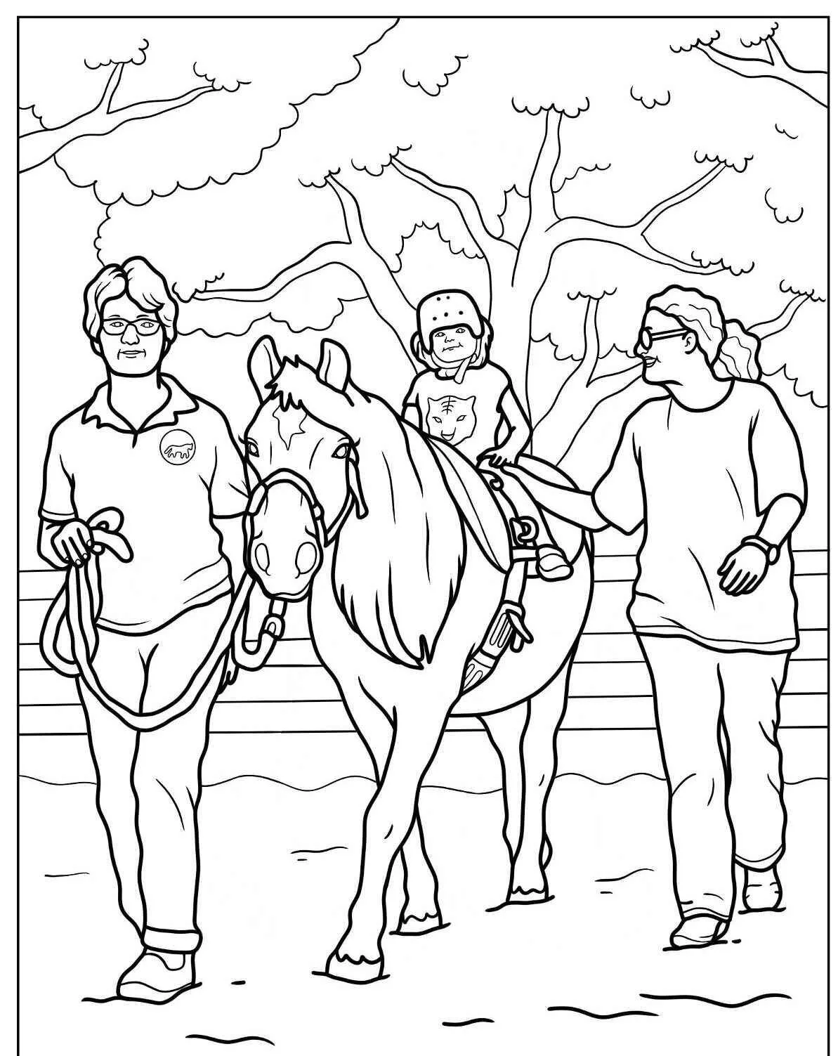 Coloriage cheval avec enfant