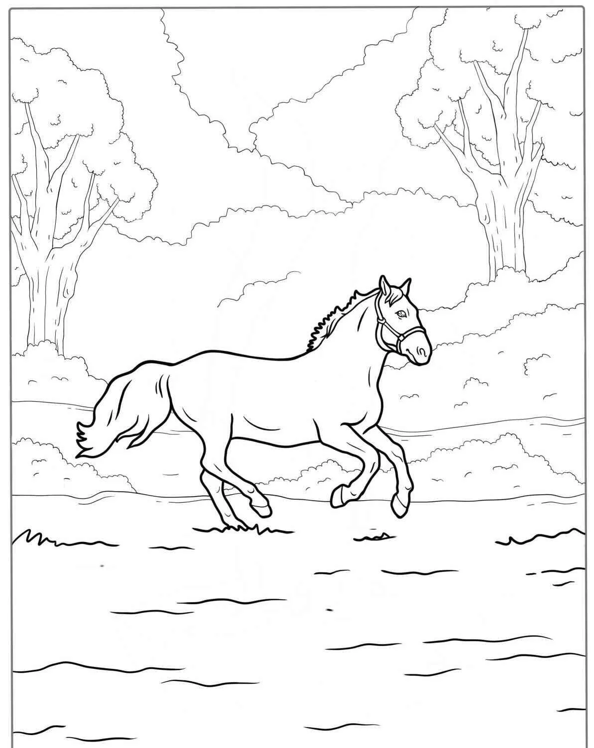caballo corriendo en un campo Página para colorear