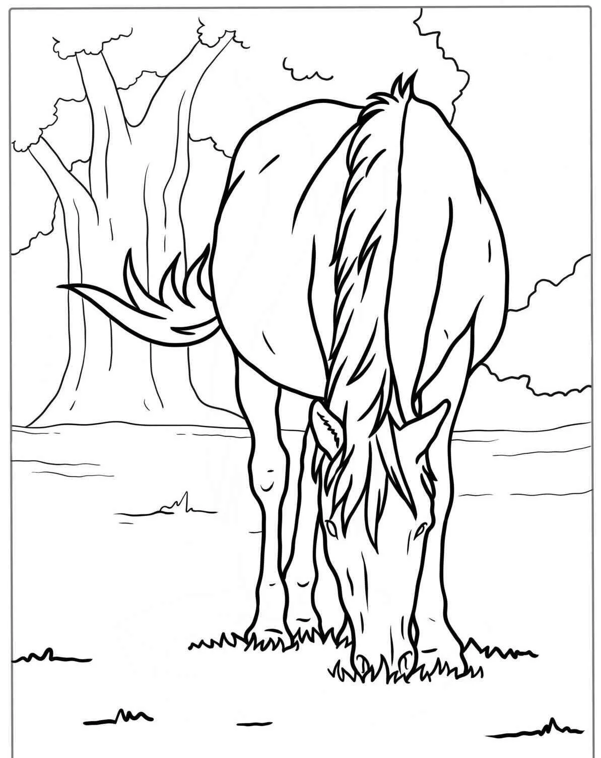caballo pastando en un campo Página para colorear