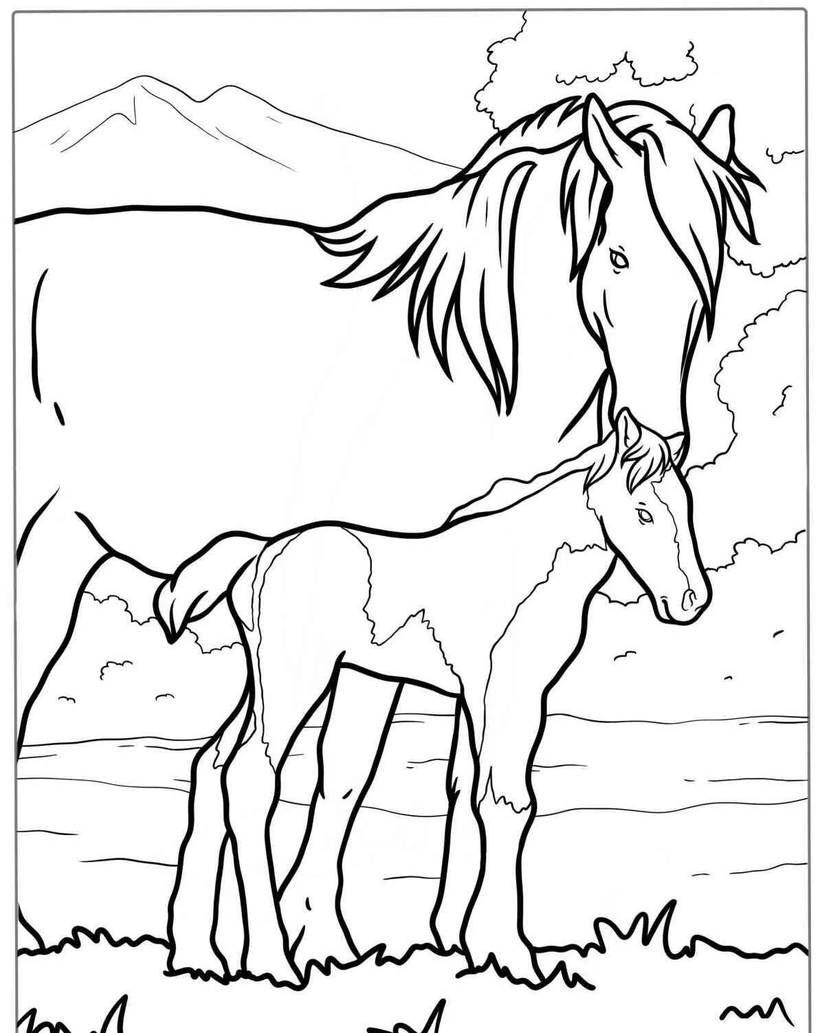 caballo y potro Página para colorear