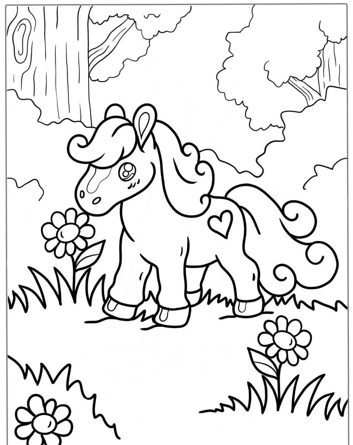 Lindo caballo con Corazón Página para colorear