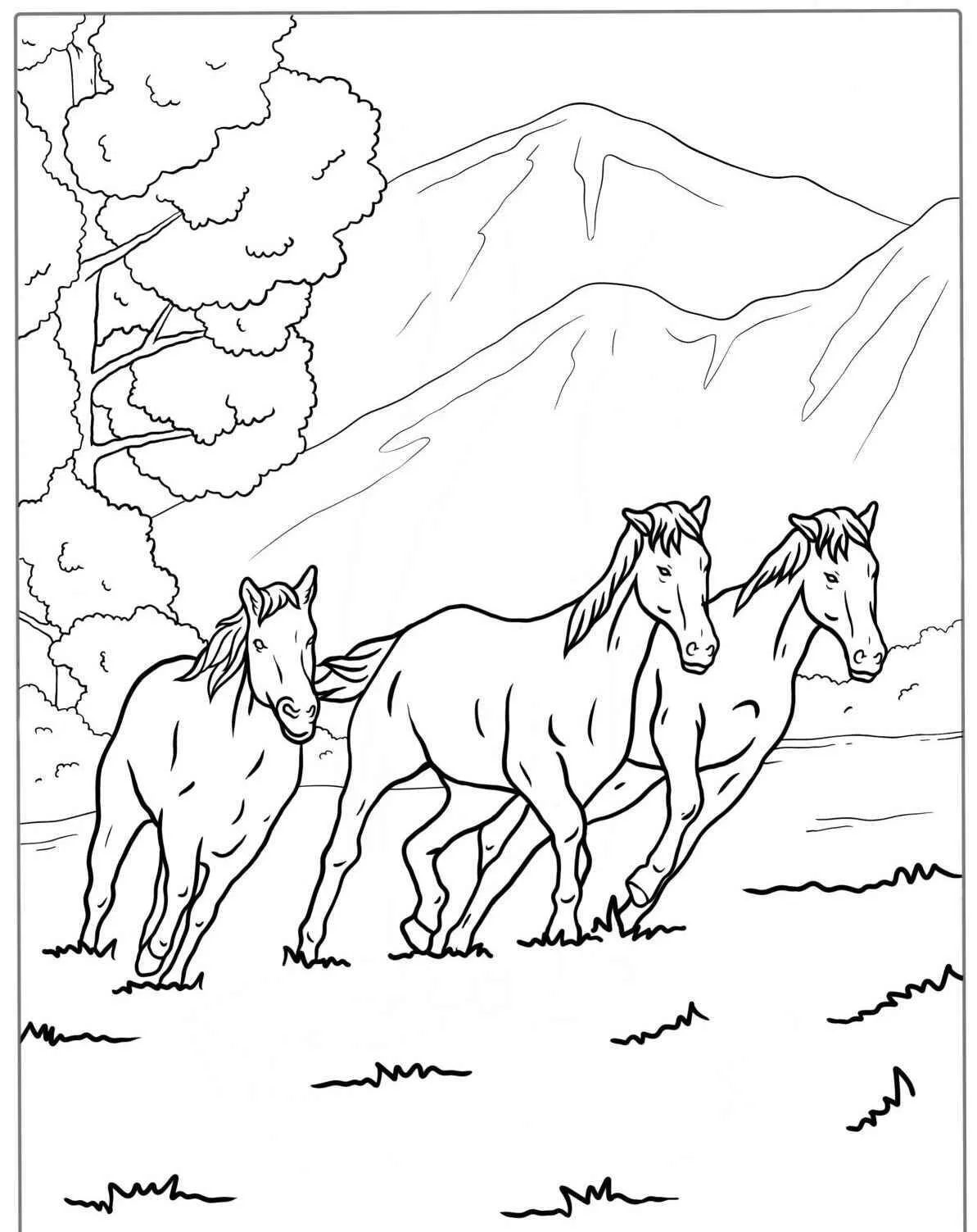 caballos corriendo en un campo Página para colorear