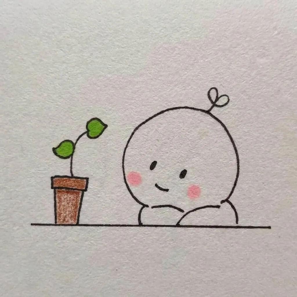 Idea de dibujo fácil para dibujar una planta sonriente con un amiguito.