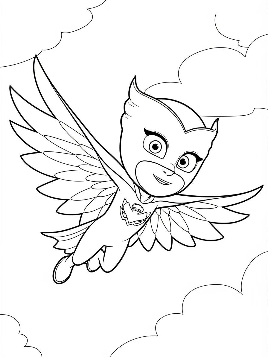 PJ Masks Owlette Flying Between Clords Coloring Page