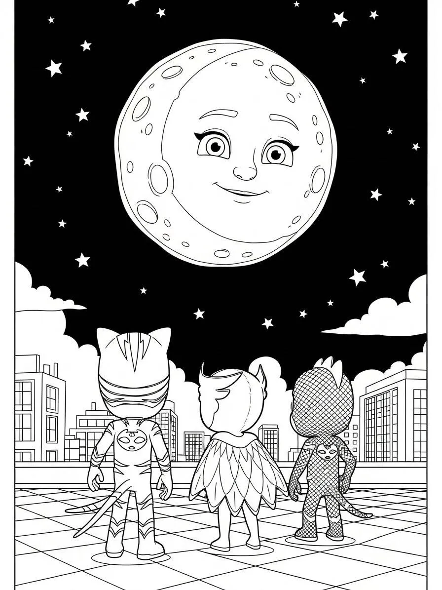 PJ Masks Observing the Moon Coloring Page