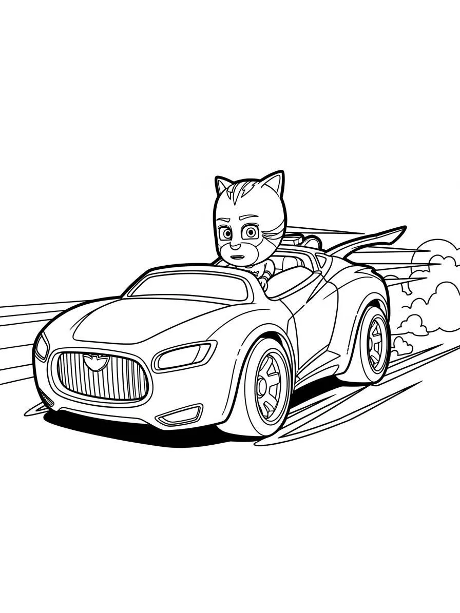 PJ Masks Catboy in His Car Coloring Page