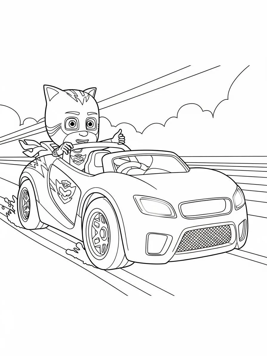 PJ Masks Catboy Driving Fast Coloring Page