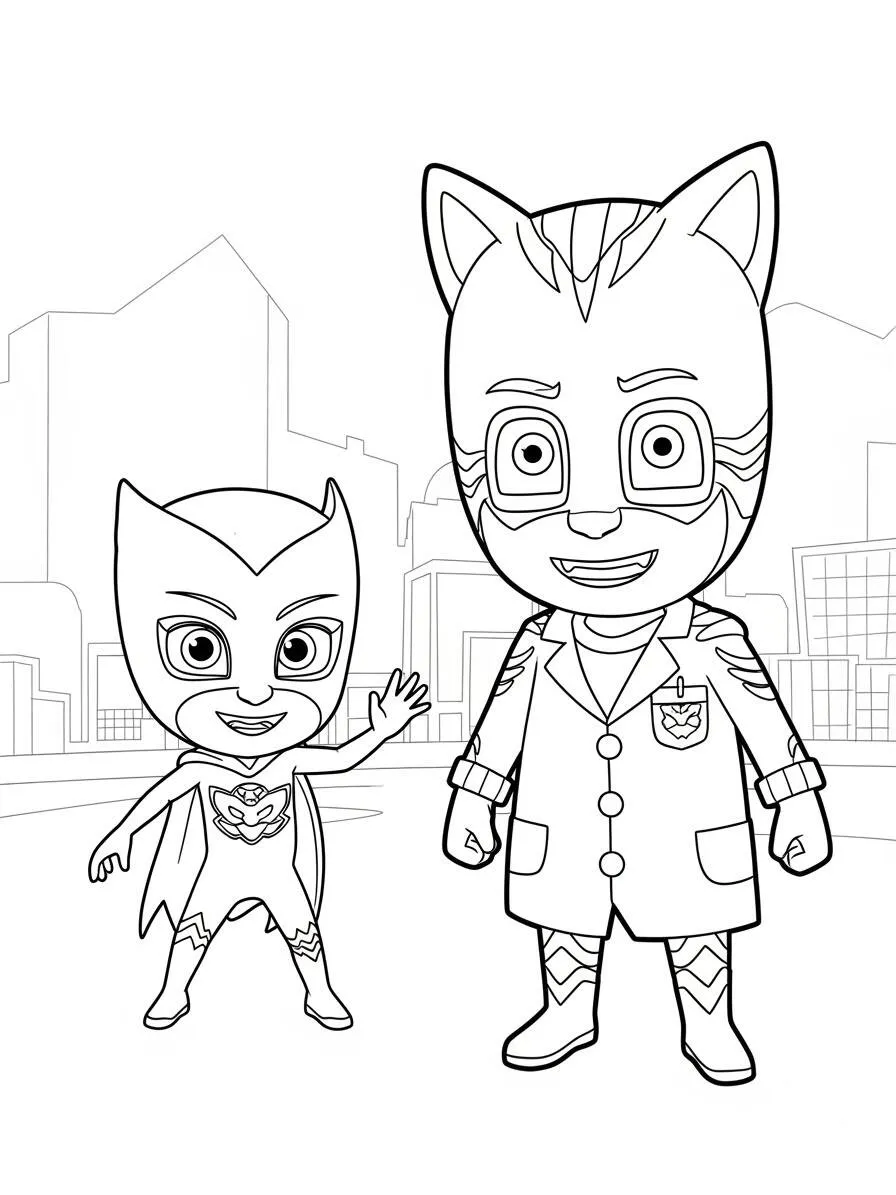 PJ Masks Owlette and Catboy Coloring Page