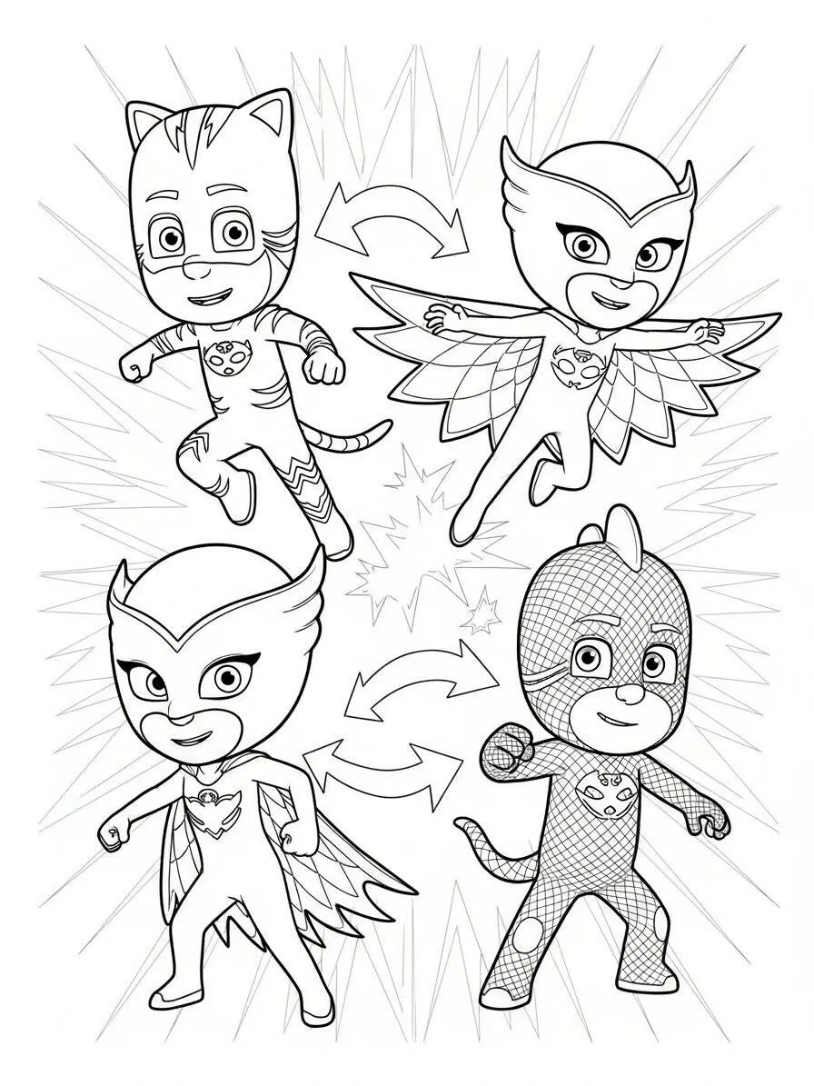 PJ Masks Super Heroes in Action Coloring Page