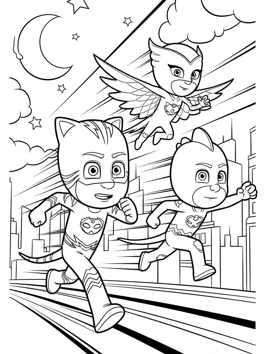PJ Masks Catboy and Owlette Running Coloring Page